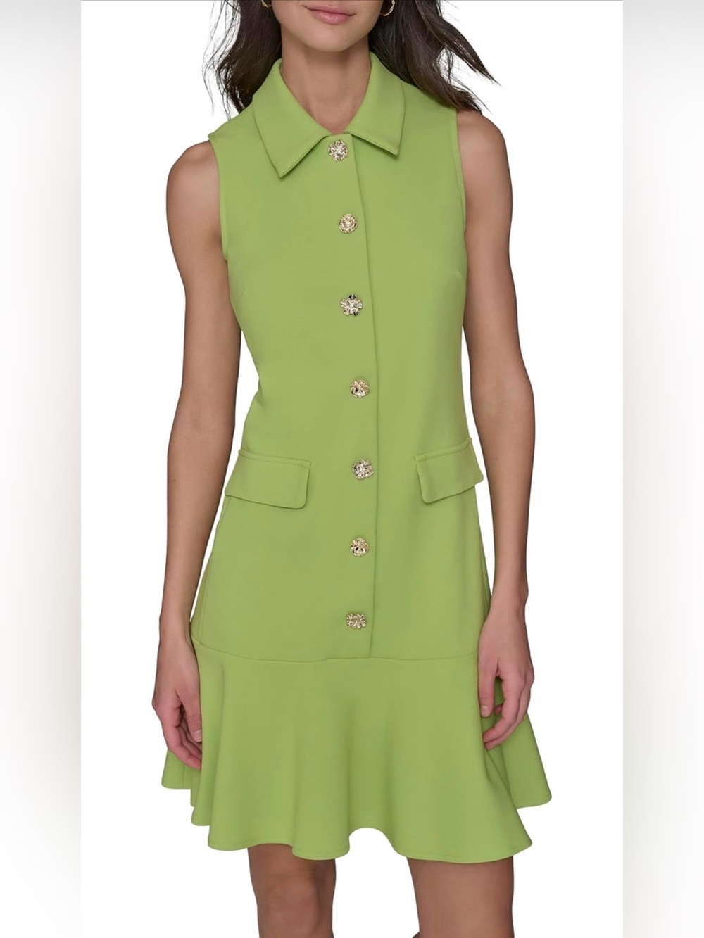 NWT Karl Lagerfeld Lime Green Sleeveless Button-Front Midi Dress, 16